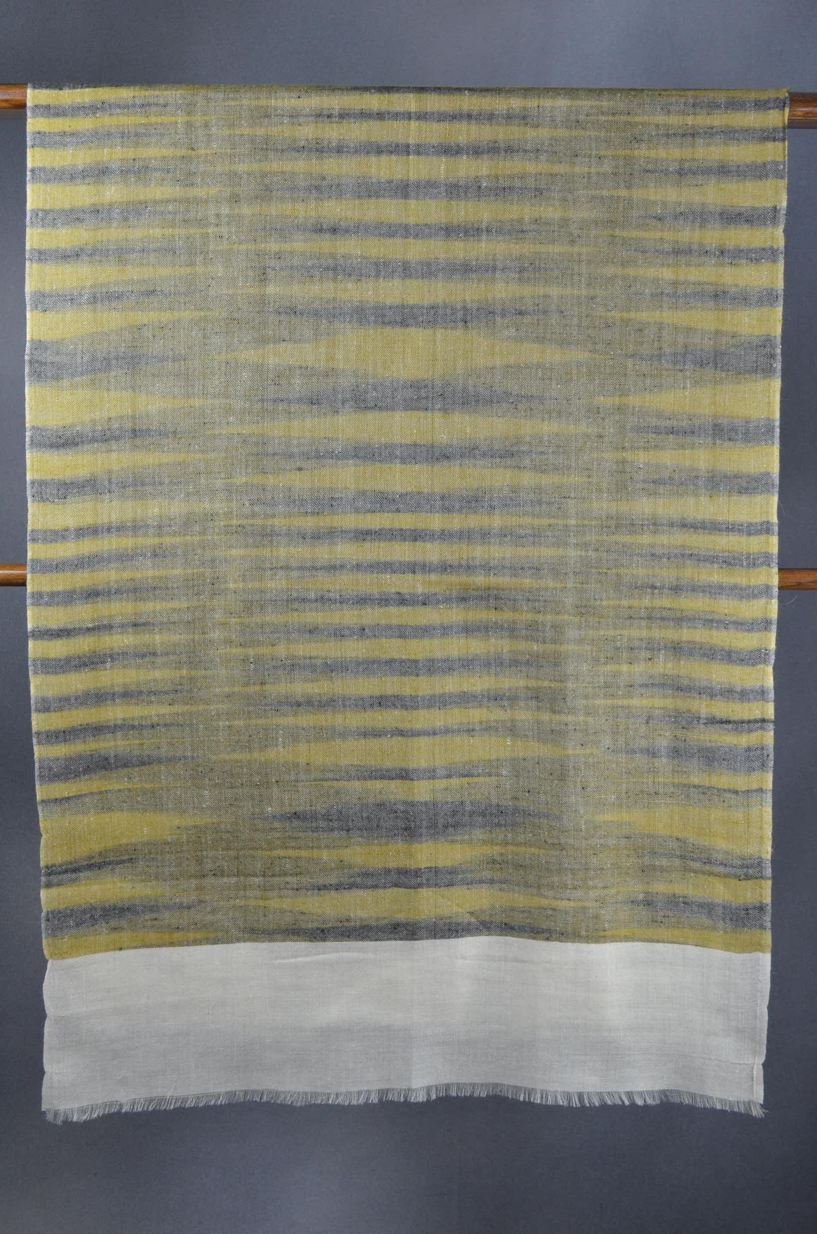 Ikat Ivory and Olive Handwoven Cashmere Pashmina Scarf