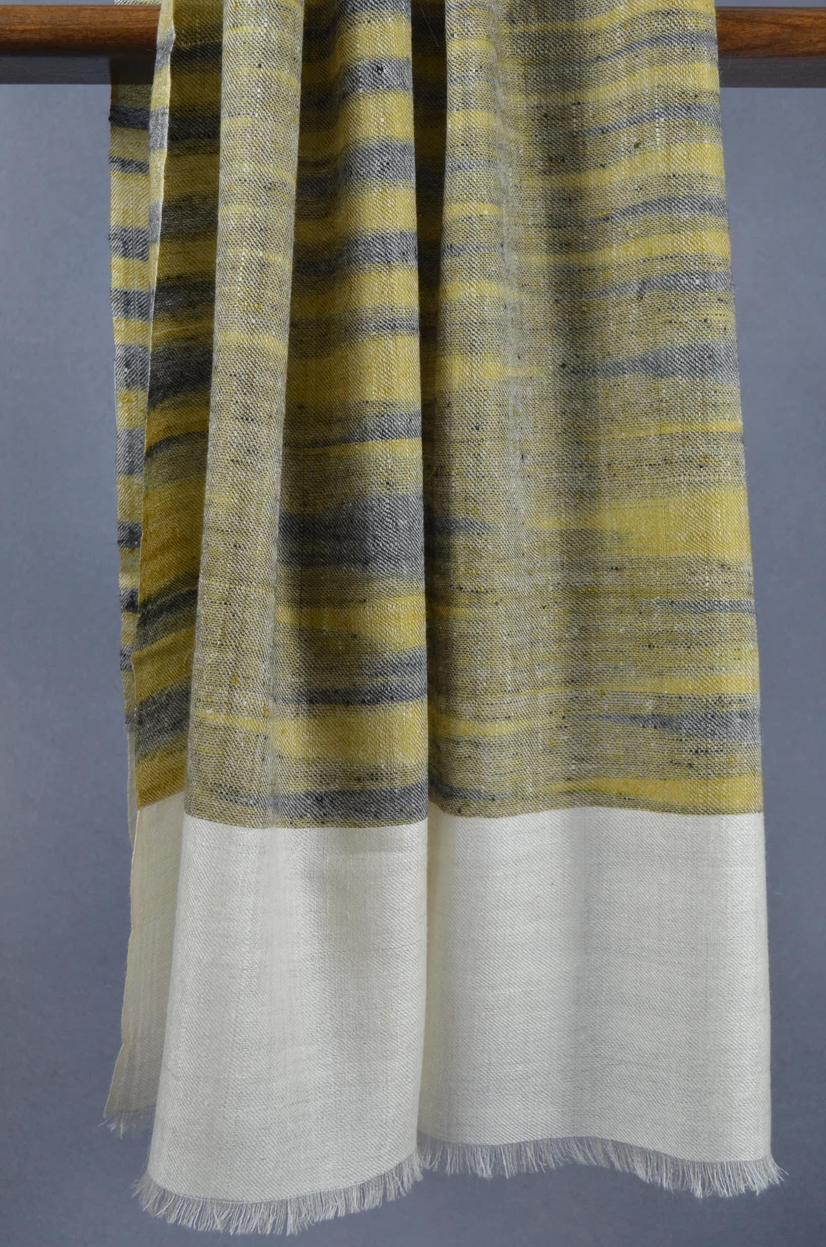 Ikat Ivory and Olive Handwoven Cashmere Pashmina Scarf