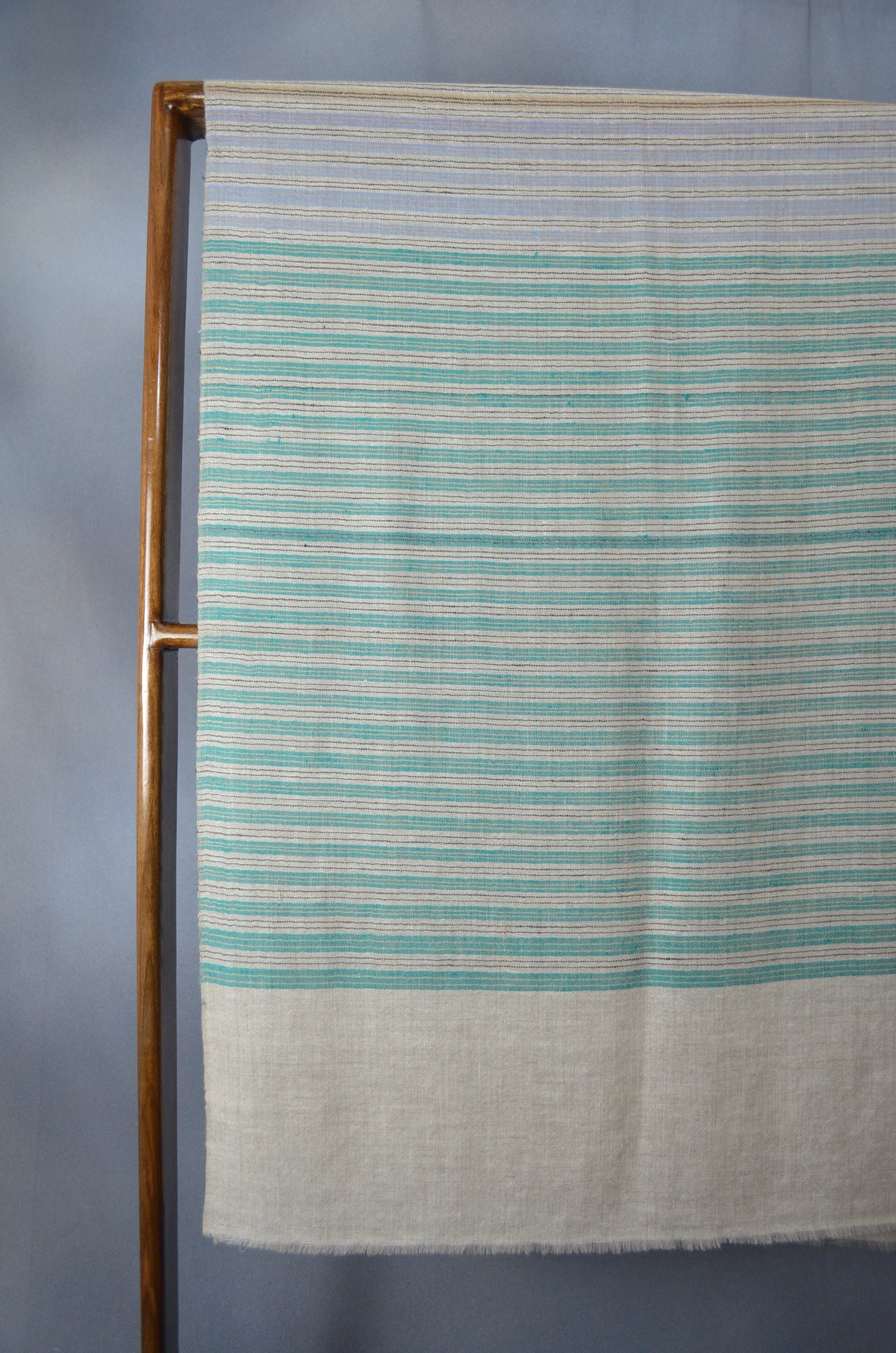Green Stripes Natural Base Handwoven Cashmere Pashmina Scarf