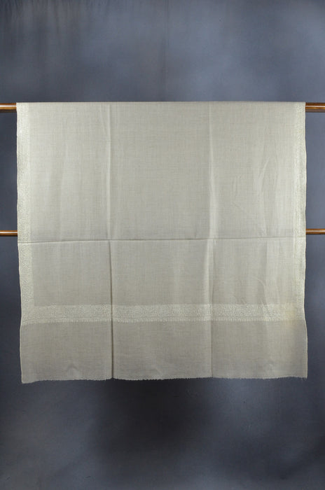 Un Dyed White Border Embroidery Cashmere Pashmina Shawl