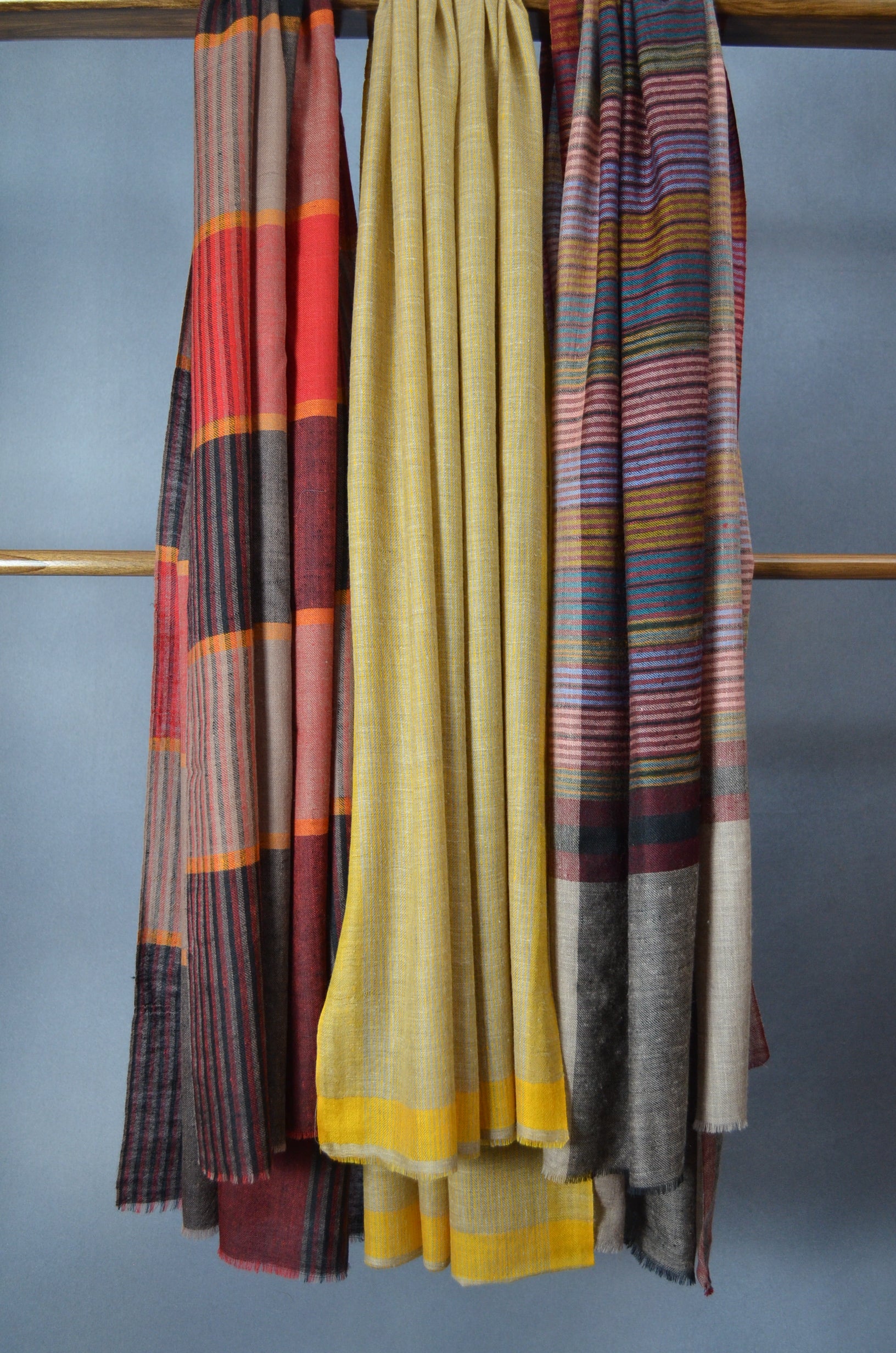 Yellow and Natural Handwoven Cashmere Pashmina Scarf