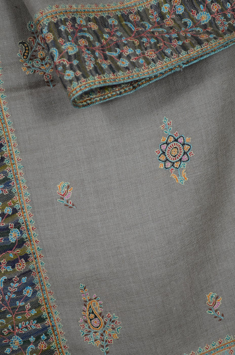 Un Dyed Natural Big Border Embroidery Cashmere Pashmina Shawl