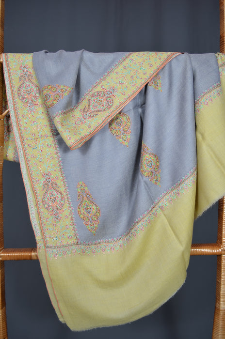 Blue Big Border Embroidery Cashmere Pashmina Shawl