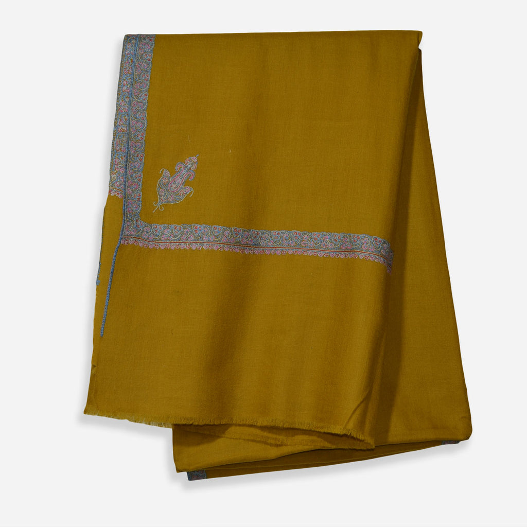 Mustard Sozni Border Embroidery Cashmere Pashmina Shawl