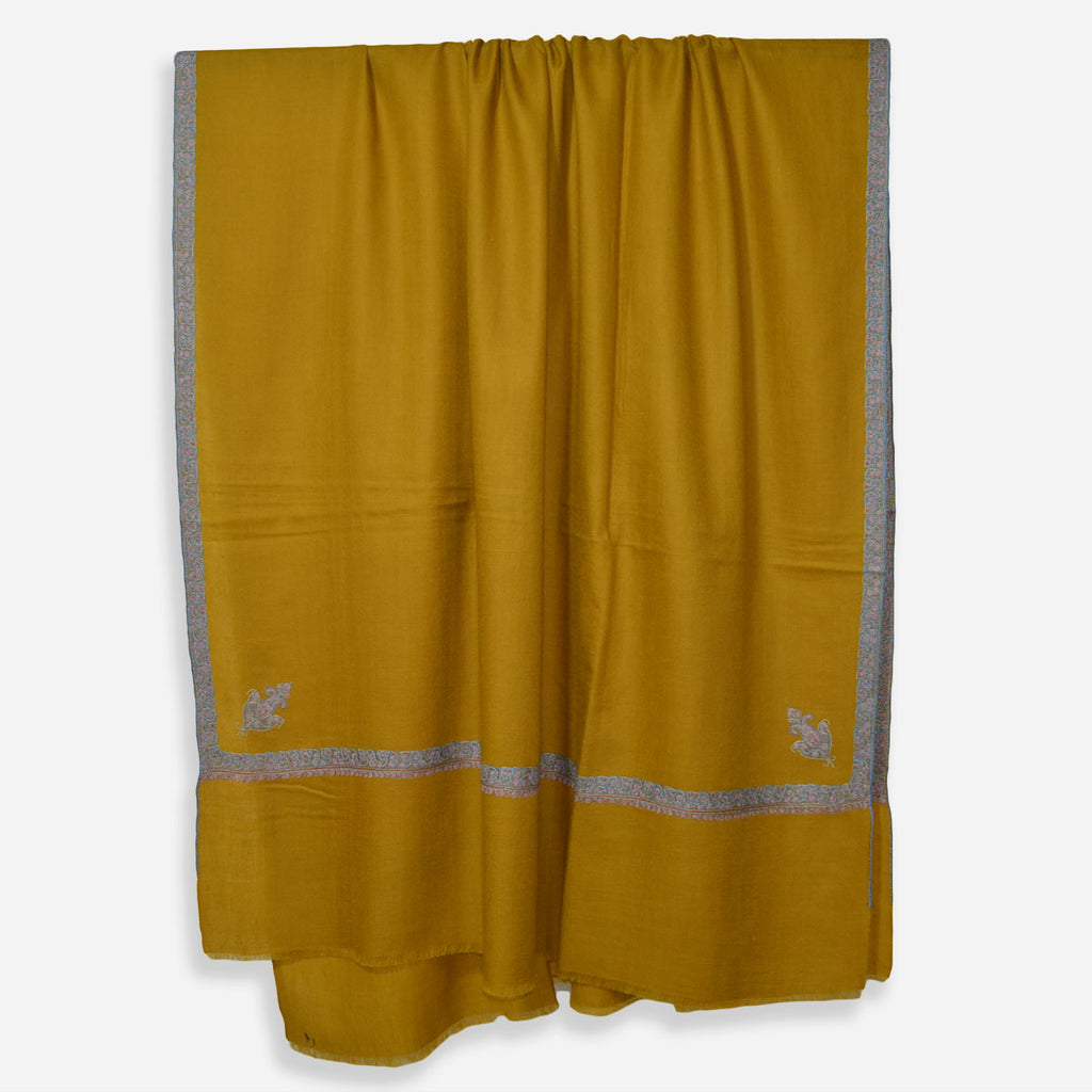 Mustard Sozni Border Embroidery Cashmere Pashmina Shawl
