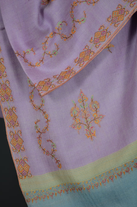 Pink Border Embroidery Cashmere Pashmina Shawl with Motifs
