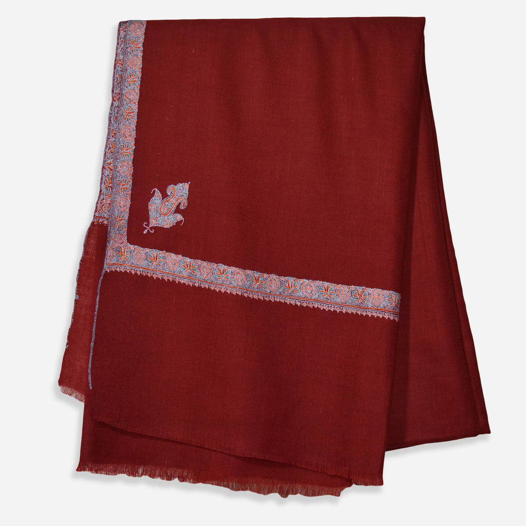Maroon Sozni Border Embroidery Cashmere Pashmina Shawl