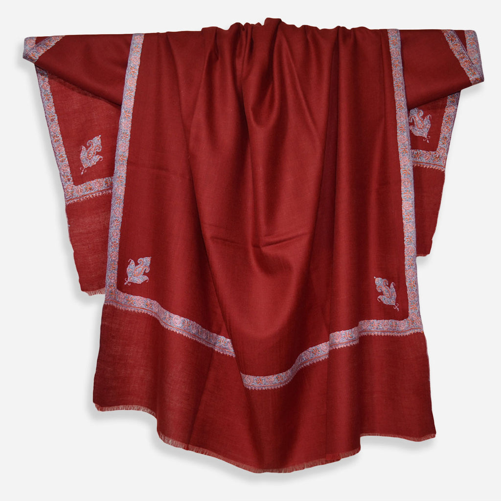 Maroon Sozni Border Embroidery Cashmere Pashmina Shawl