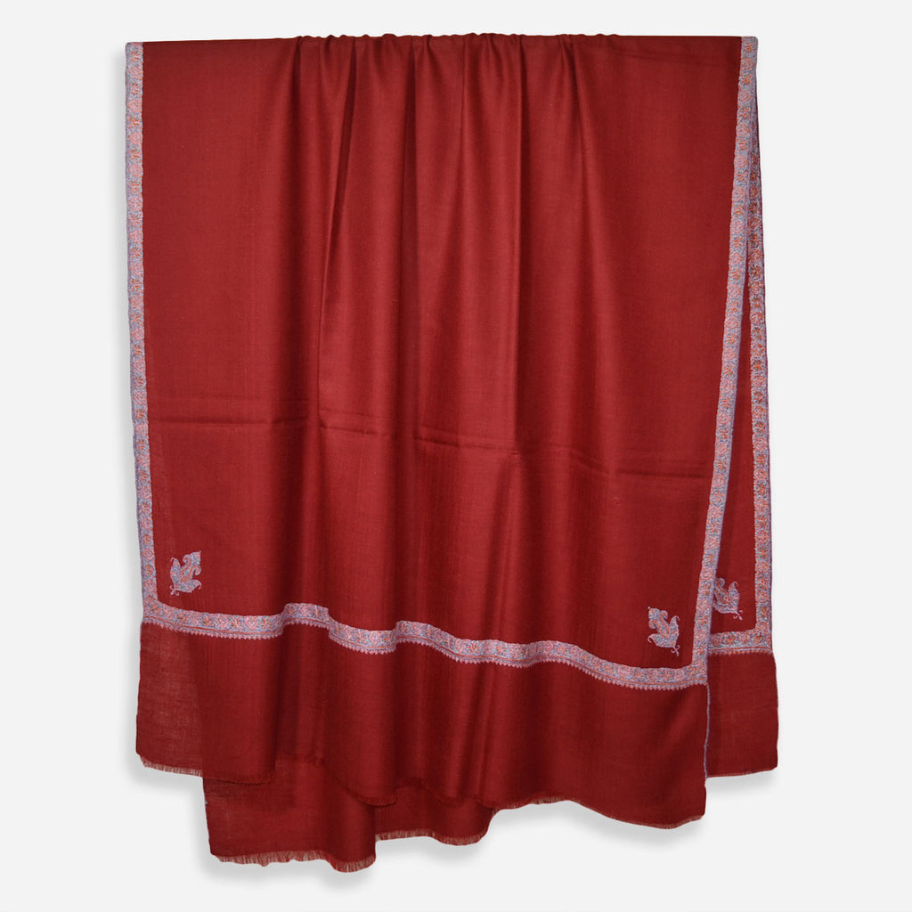 Maroon Sozni Border Embroidery Cashmere Pashmina Shawl