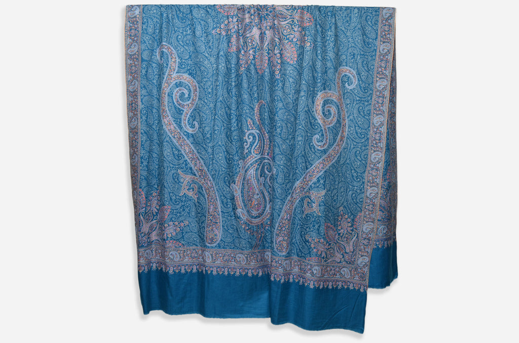 Oversized 2.5 Yard Blue Pashmina Jamawar Shawl