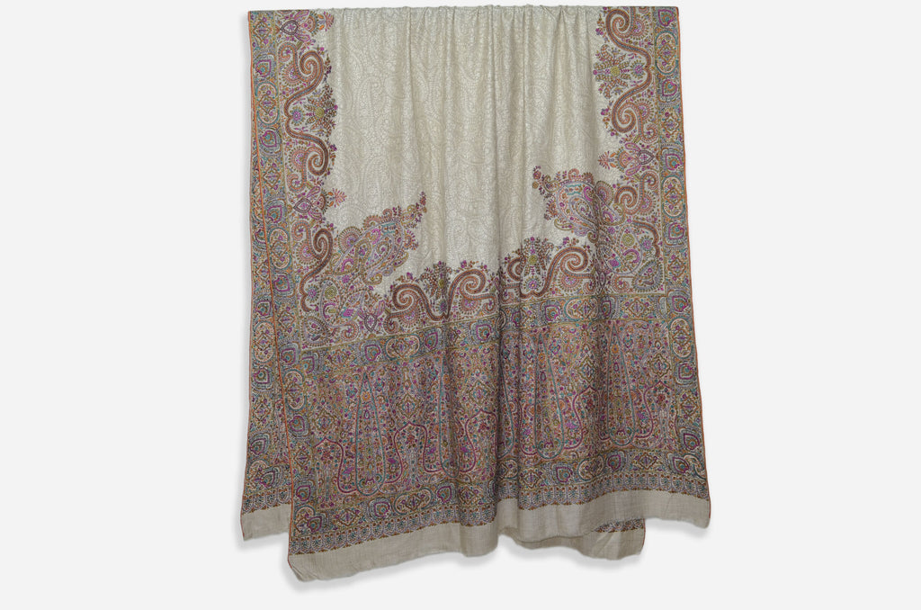 Oversized 2.5 Yard Natural Pashmina Jamawar Shawl