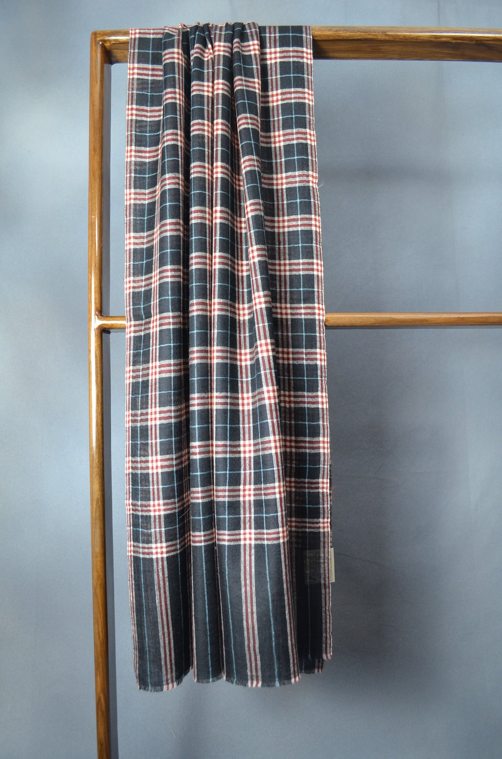 Black Check Handwoven Cashmere Pashmina Scarf