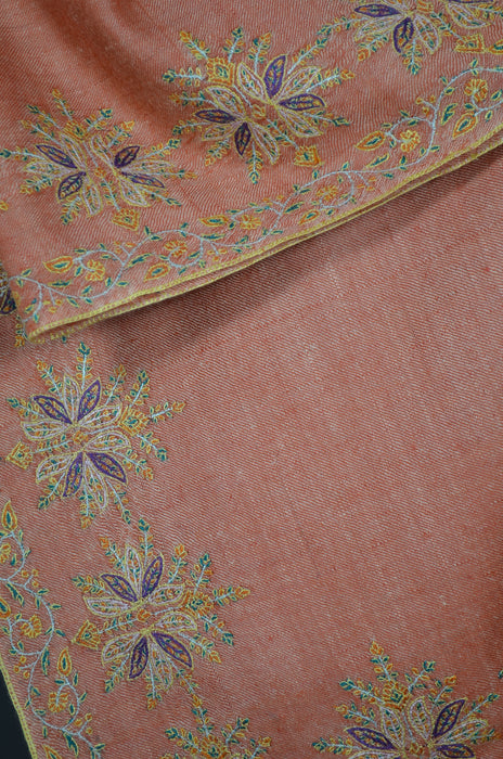 Orange Big Border Embroidery Cashmere Pashmina Shawl