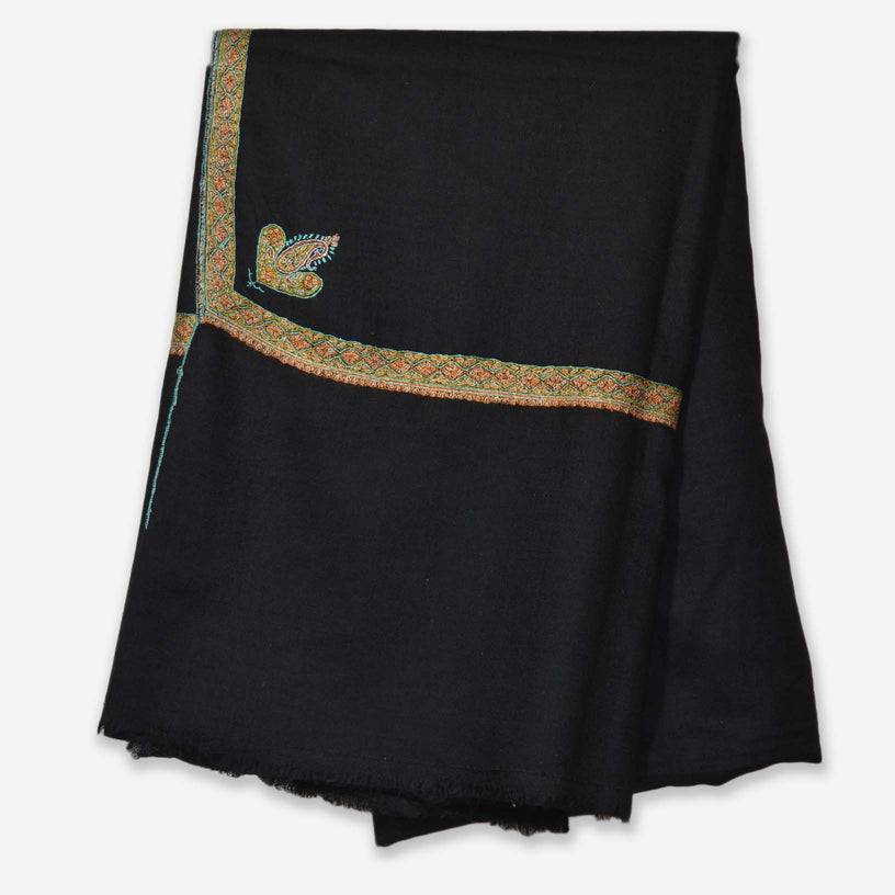 Black Sozni Border Embroidery Cashmere Pashmina Shawl