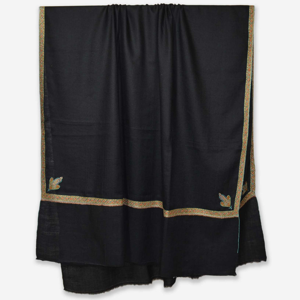 Black Sozni Border Embroidery Cashmere Pashmina Shawl