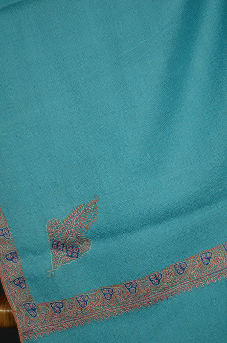 Light Blue Border Embroidery Cashmere Pashmina Shawl