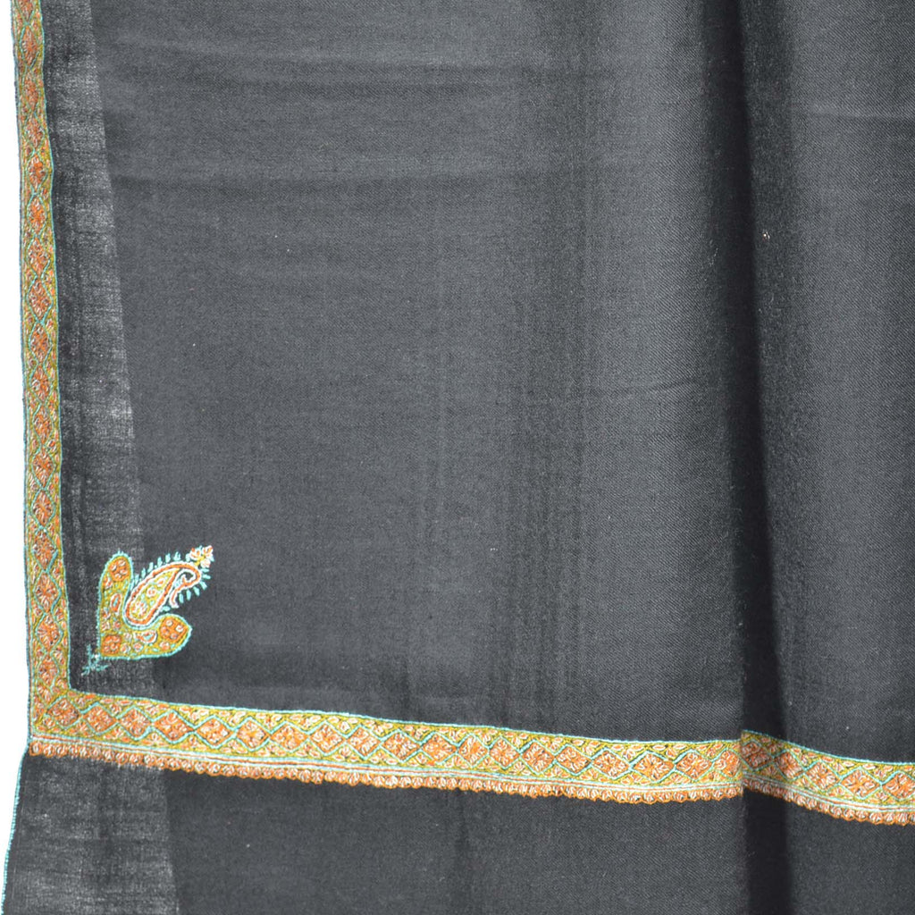 Black Sozni Border Embroidery Cashmere Pashmina Shawl