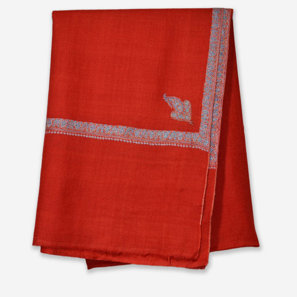 Red Sozni Border Embroidery Cashmere Pashmina Shawl