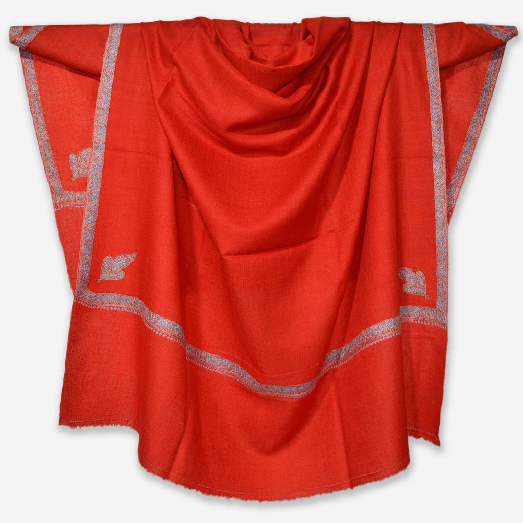 Red Sozni Border Embroidery Cashmere Pashmina Shawl