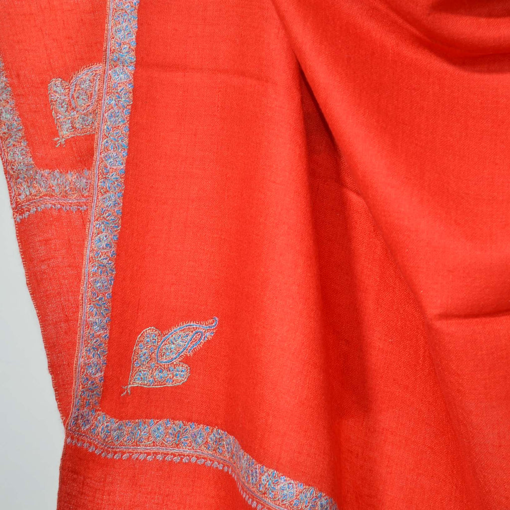 Red Sozni Border Embroidery Cashmere Pashmina Shawl
