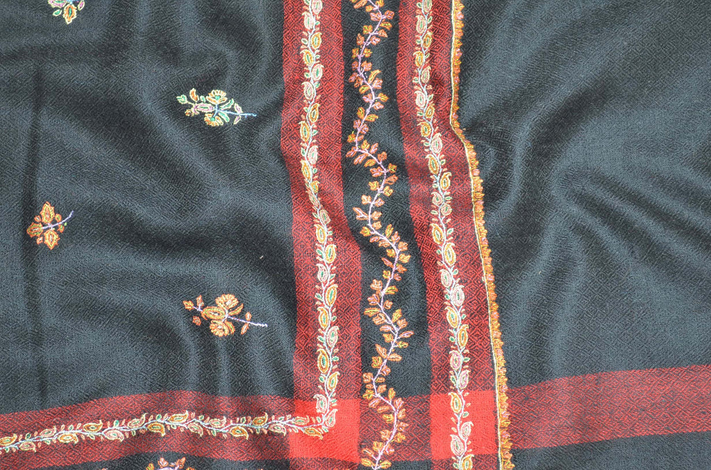 Designer Black Cashmere Scarf with Beautiful Motifs
