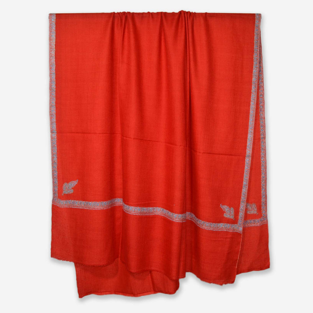 Red Sozni Border Embroidery Cashmere Pashmina Shawl