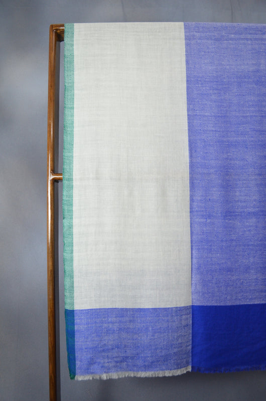 Half Blue Half White Handwoven Cashmere Pashmina Scarf