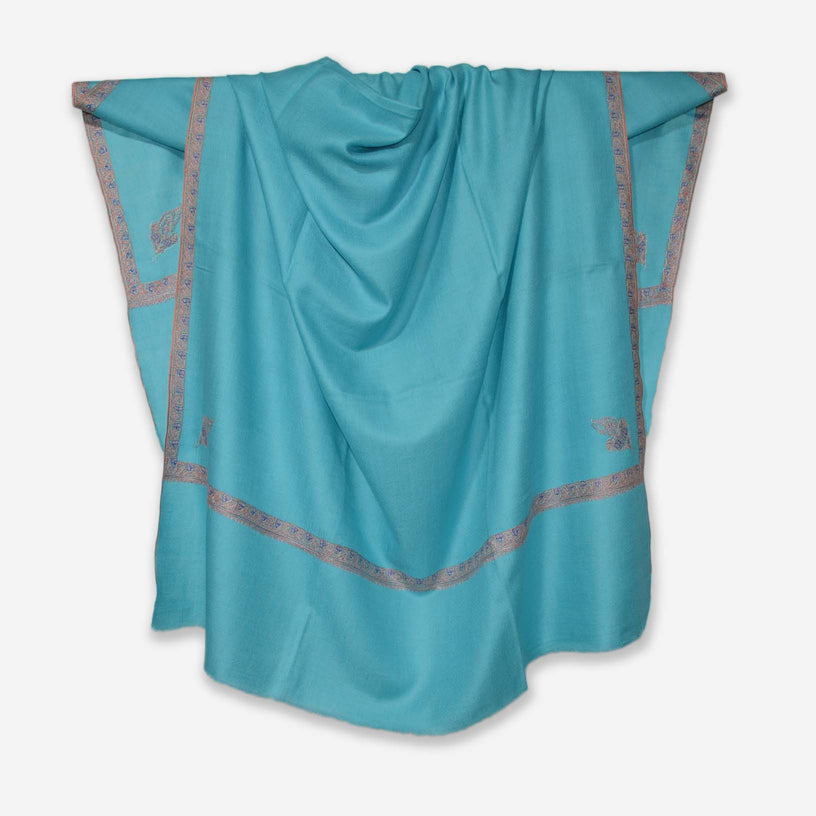 Cyan Sozni Border Embroidery Cashmere Pashmina Shawl