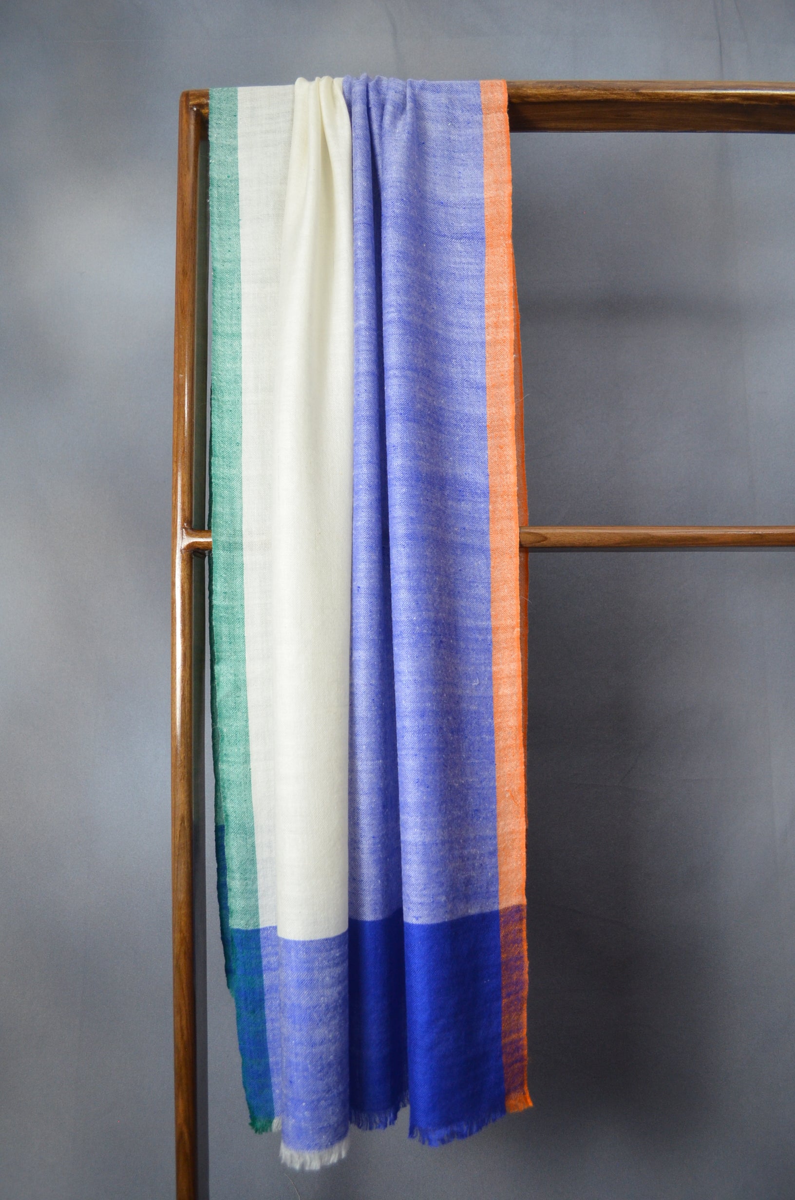 Half Blue Half White Handwoven Cashmere Pashmina Scarf