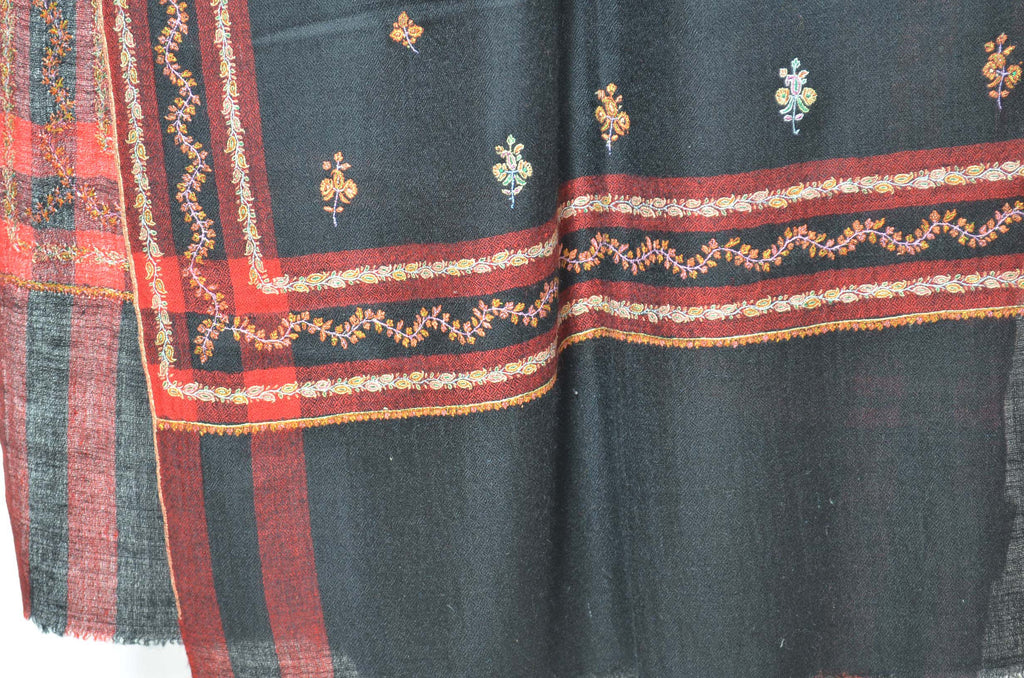 Designer Black Cashmere Scarf with Beautiful Motifs