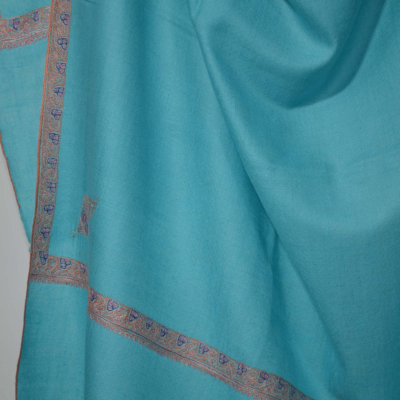 Cyan Sozni Border Embroidery Cashmere Pashmina Shawl