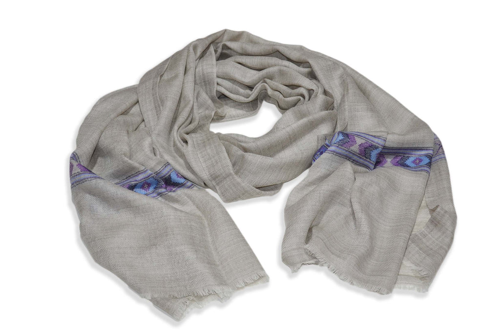 Natural Un Dyed Merino & Silk Scarf with Patterned Stripes