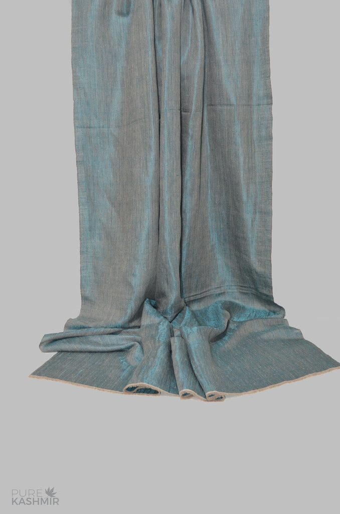 Reversible Green and Silver Zari Handwoven Cashmere Pashmina Shawl