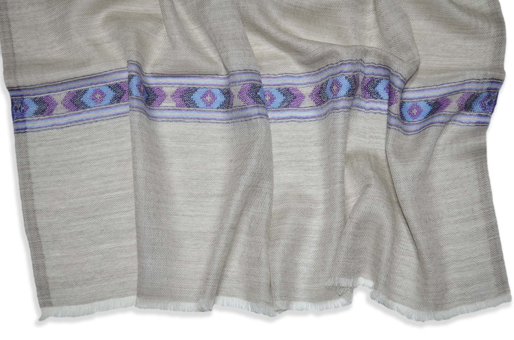 Natural Un Dyed Merino & Silk Scarf with Patterned Stripes