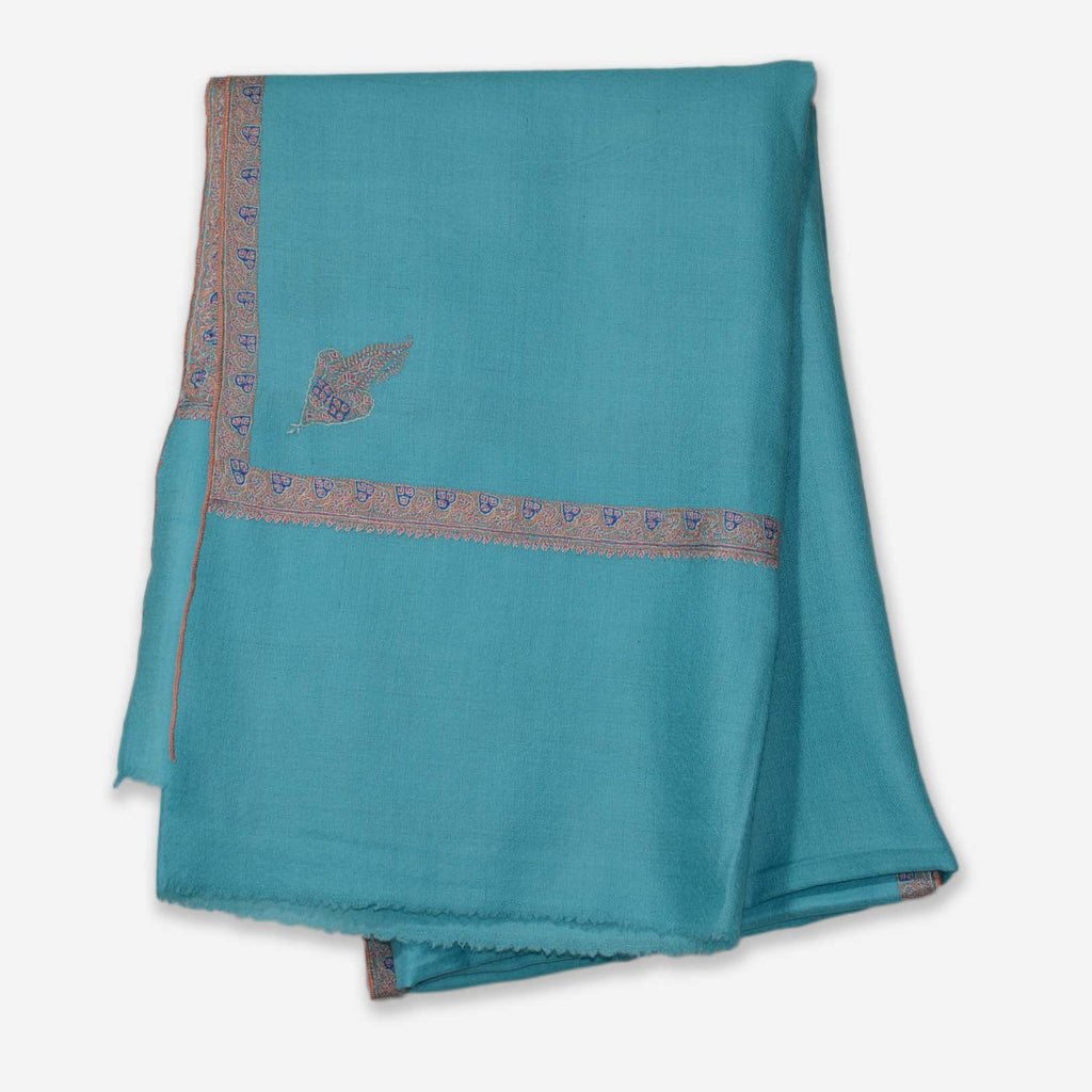 Cyan Sozni Border Embroidery Cashmere Pashmina Shawl