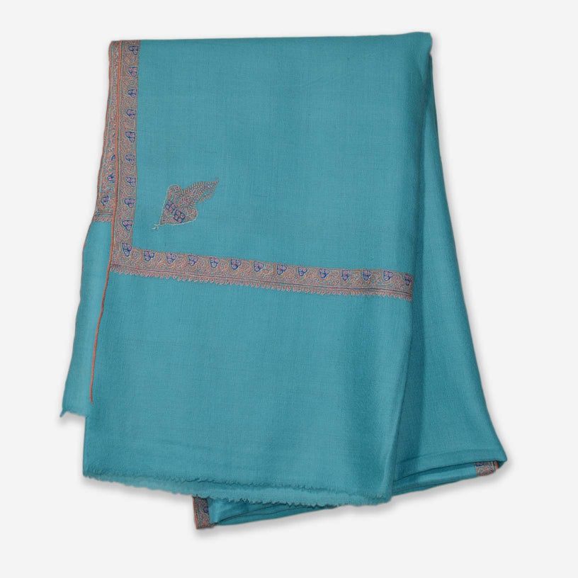 Cyan Sozni Border Embroidery Cashmere Pashmina Shawl