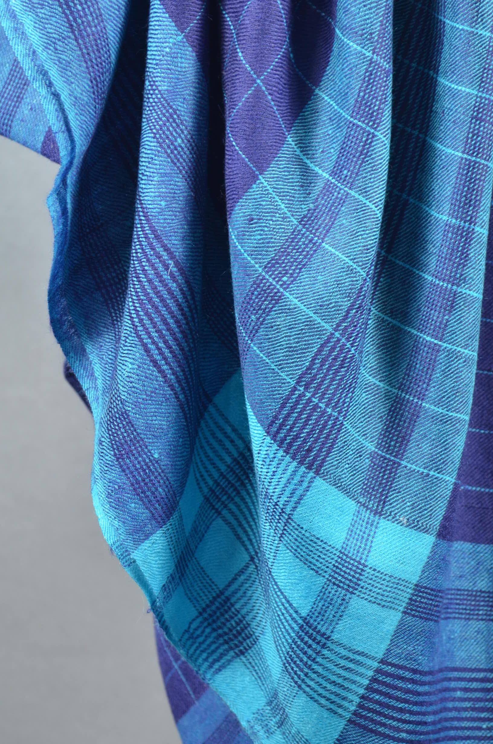 Blue Check Handwoven Cashmere Pashmina Scarf