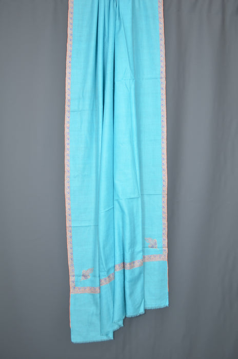 Light Blue Border Embroidery Cashmere Pashmina Shawl