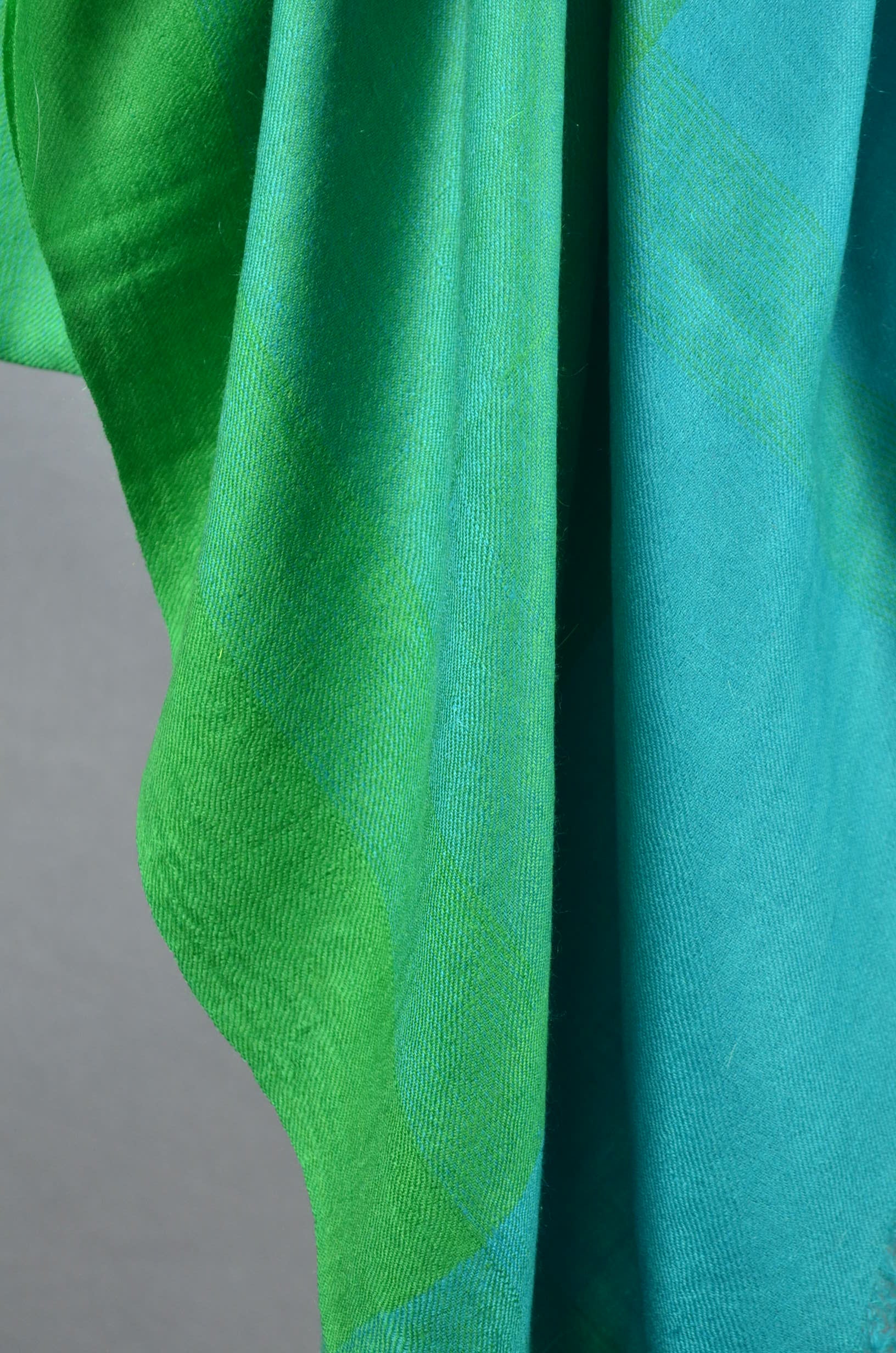 Bright Green and Turquoise Handwoven Cashmere Pashmina Scarf