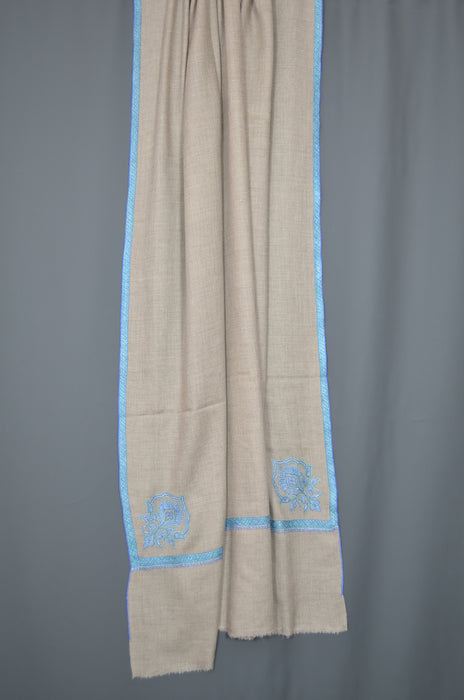 Un Dyed Natural Border Embroidery Cashmere Pashmina Shawl