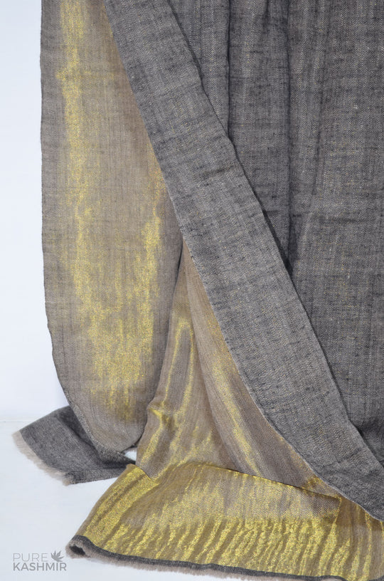 Reversible Metallic Black and Golden Handwoven Cashmere Pashmina Shawl