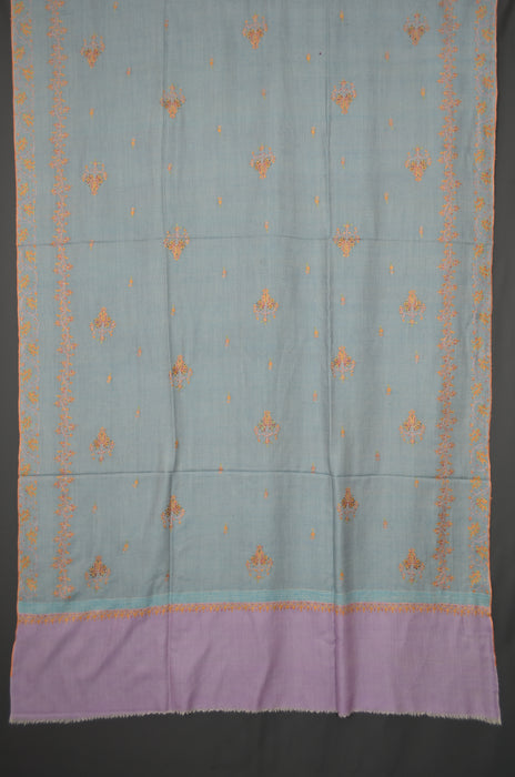Blue Border Embroidery Cashmere Pashmina Shawl with Motifs