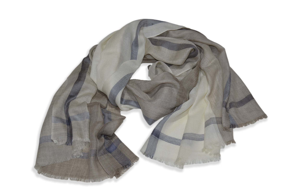 Shades of Naturals and Ivory with Silk Border Merino Scarf