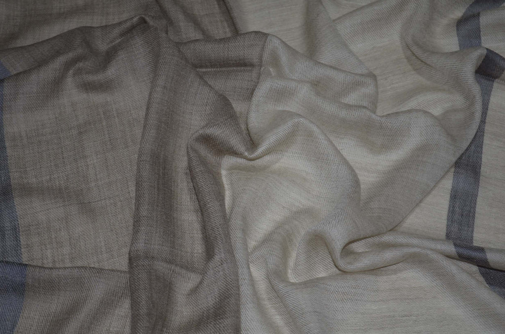 Shades of Naturals and Ivory with Silk Border Merino Scarf