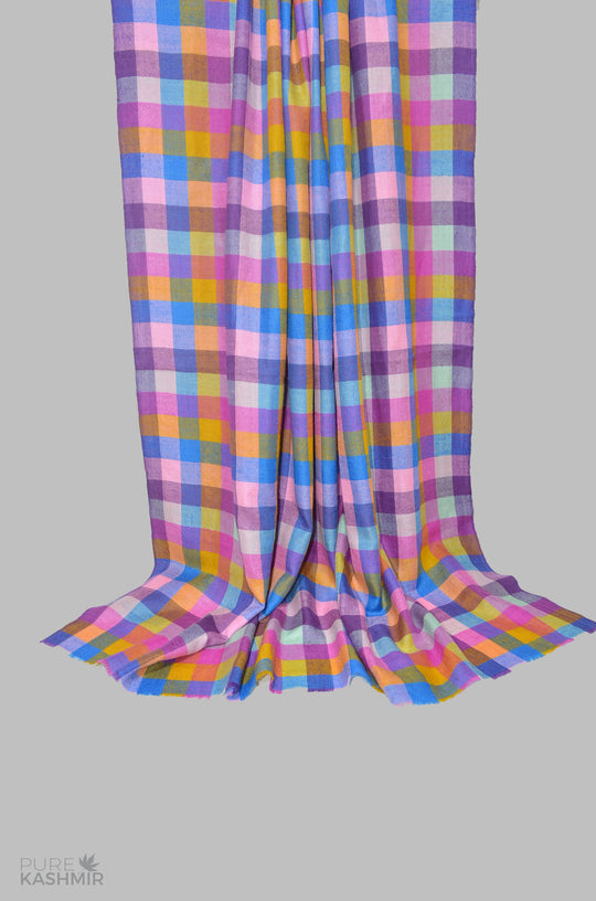 Multi Color Checkered Handwoven Cashmere Pashmina Shawl