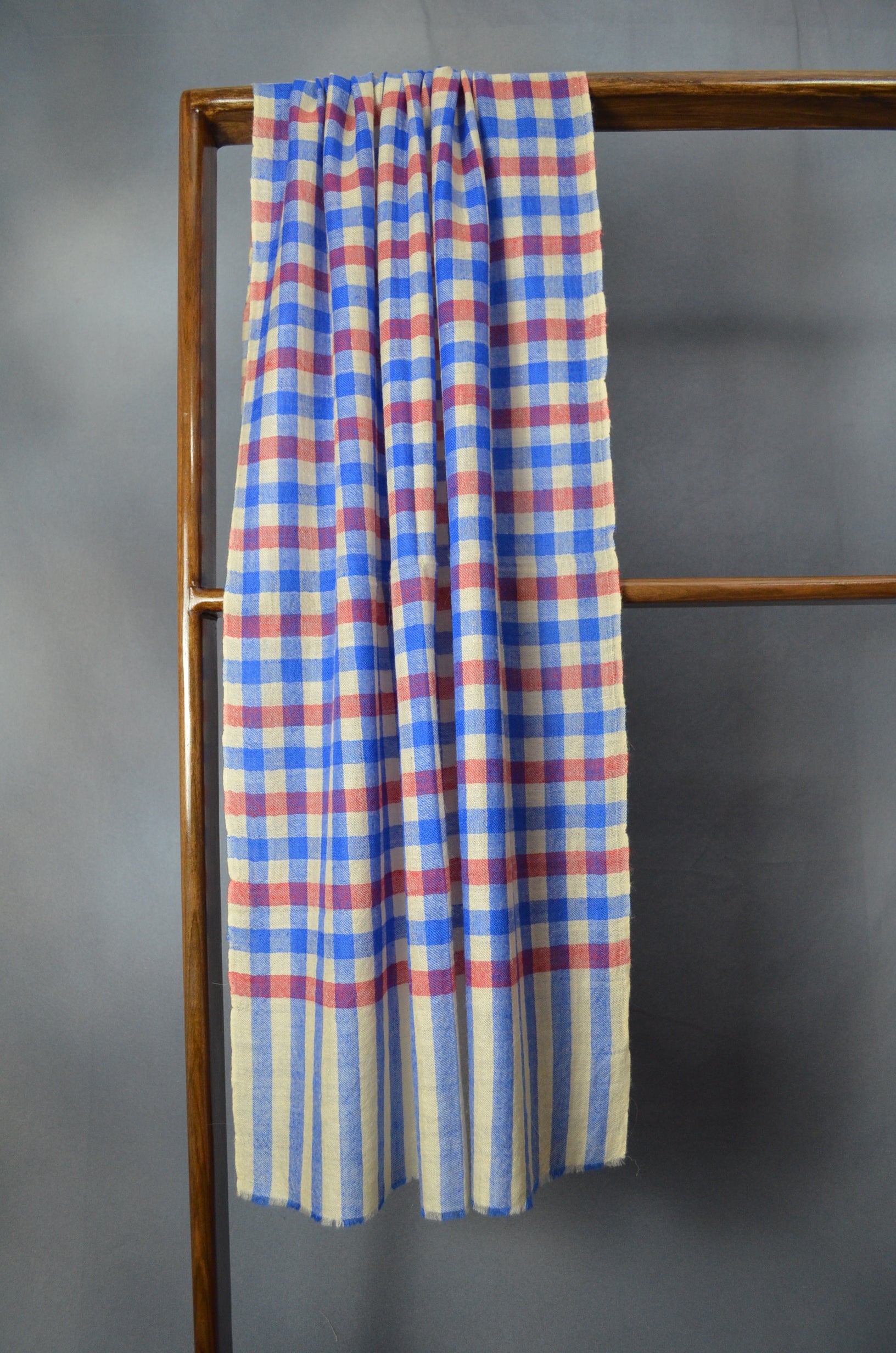 Blue & Red Handwoven Cashmere Pashmina Scarf