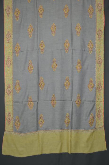 Blue Big Border Embroidery Cashmere Pashmina Shawl