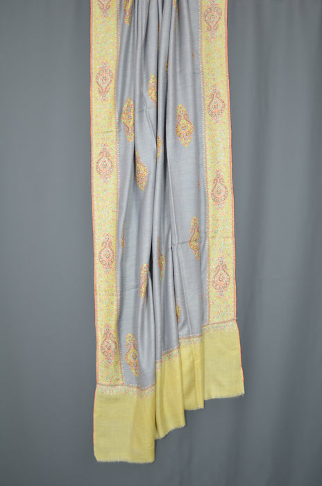 Blue Big Border Embroidery Cashmere Pashmina Shawl