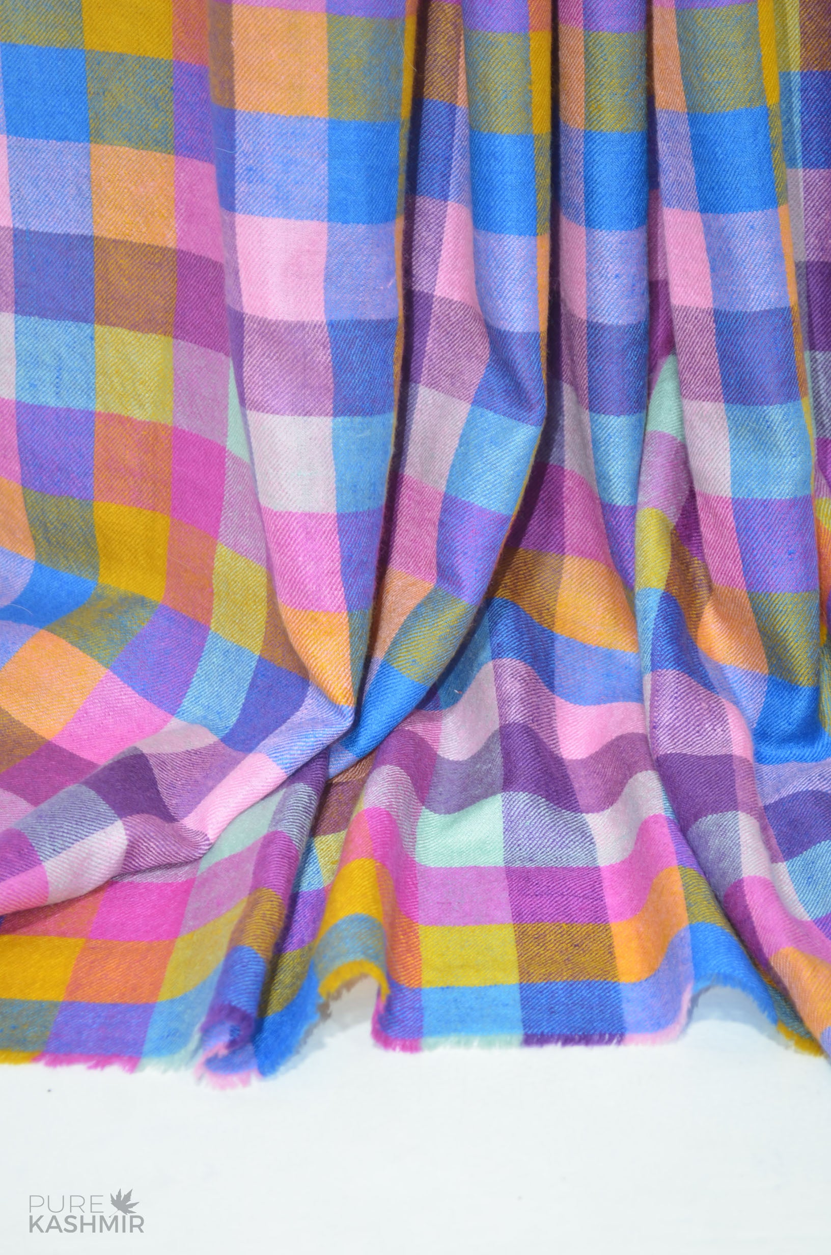 Multi Color Check Cashmere Travel Wrap