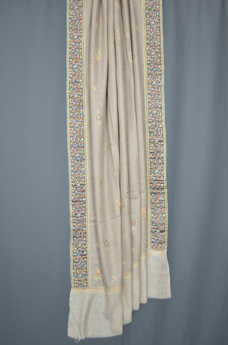 Un Dyed Natural Big Border Embroidery Cashmere Pashmina Shawl